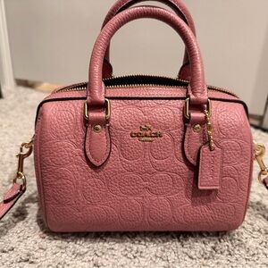 Coach mini Rowan in peony pink signature leather